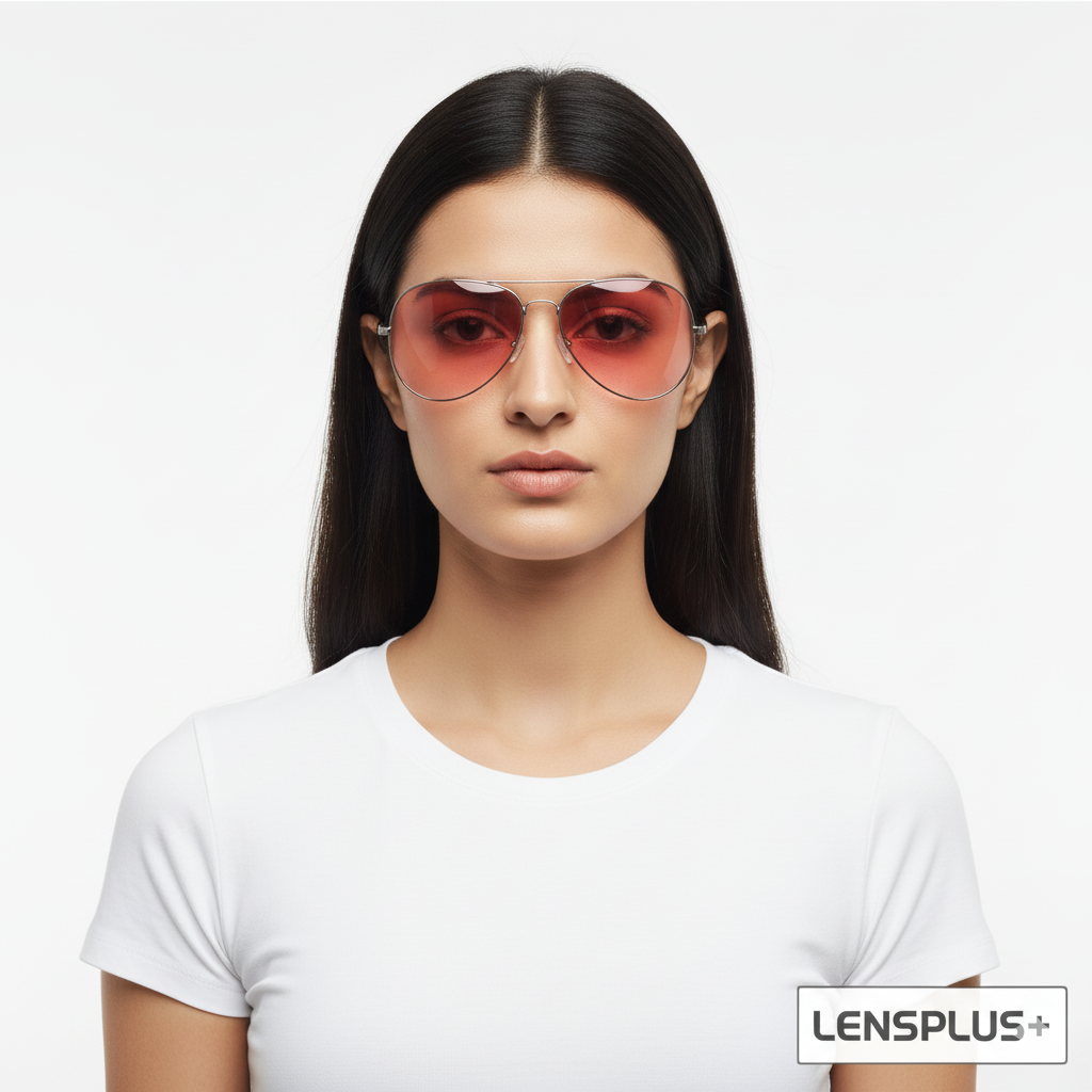 LENSPLUS+ Orange lite Rectangle Metallic Sunglass for unisex