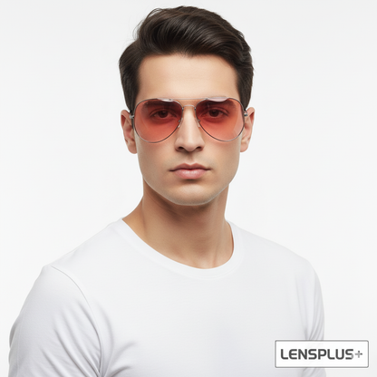 LENSPLUS+ Orange lite Rectangle Metallic Sunglass for unisex